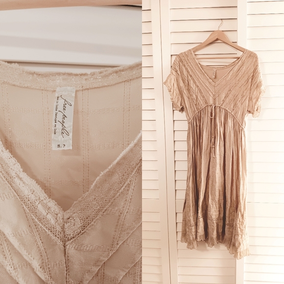FREE PEOPLE 🐎🌾 rare htf vintage india linen cotton crochet lace tie midi dress - Picture 9 of 9